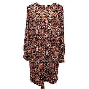 Loft Outlet Floral Long Tab Sleeve Shift Dress Womens Medium